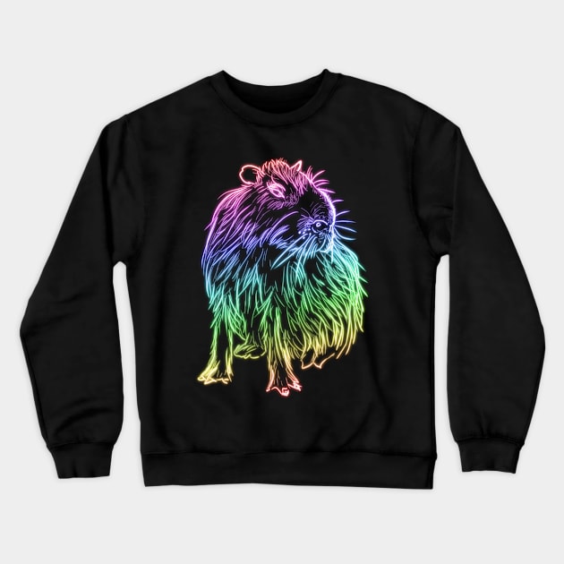 Rainbow neon capybara Crewneck Sweatshirt by nimreninmu